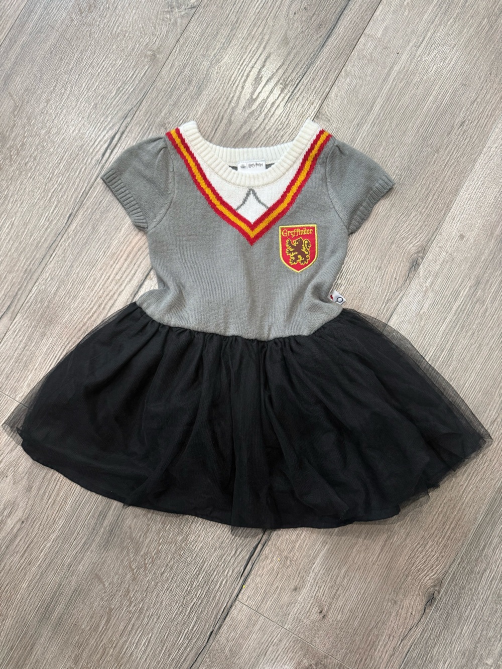 Wizarding World 2T Girls Gryffindor Grey Knit Dress with Black Tulle